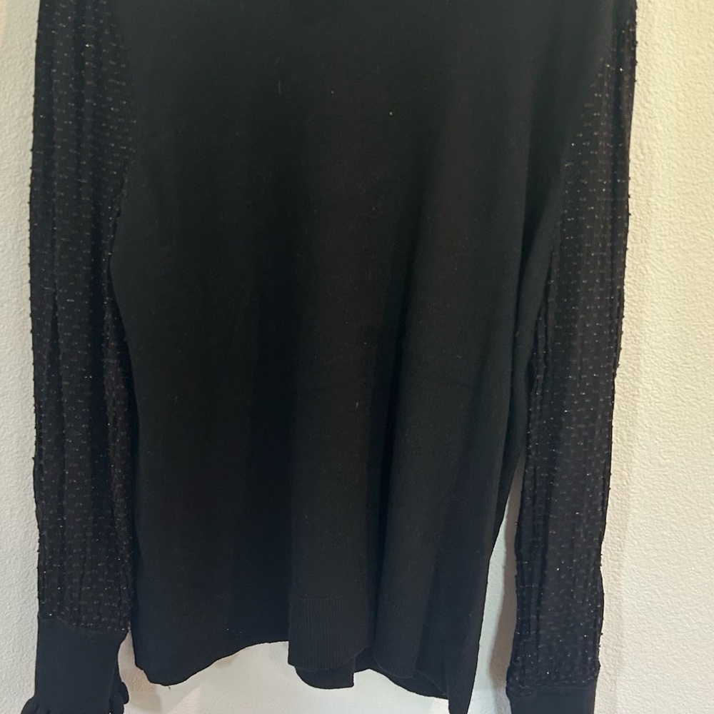 LOFT Black Ribbed Knit Sweater with Embellished Sleeves